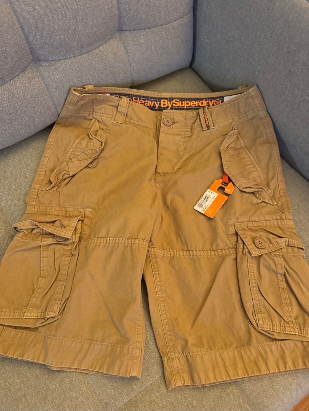 Superdry Men’s Tan Slim Core Cargo Heavy-Short with 6 Utility Pockets
